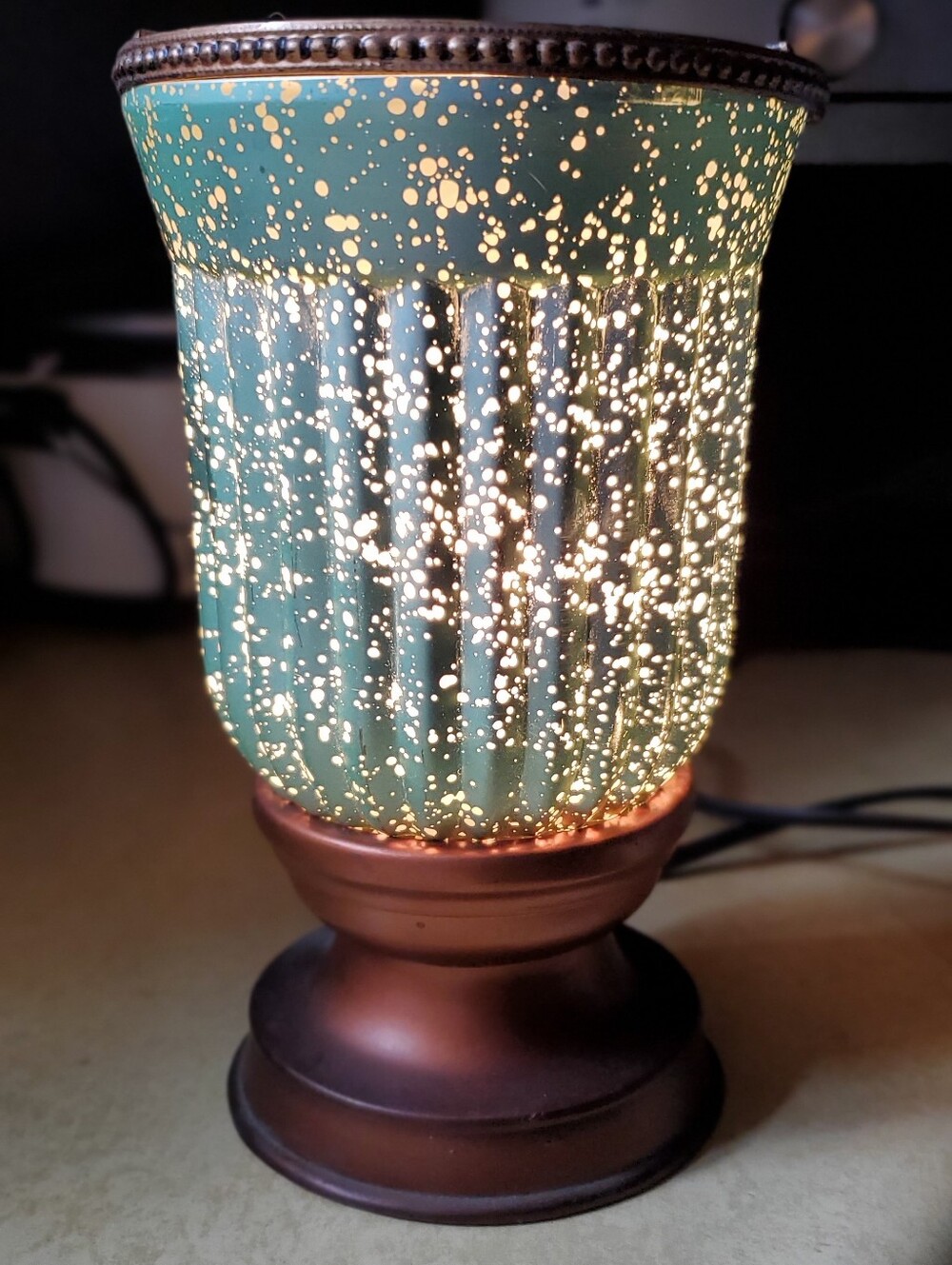Speckled Turquoise Glass Electric Wax Warmer with Copper Base - Picture 2 of 7
